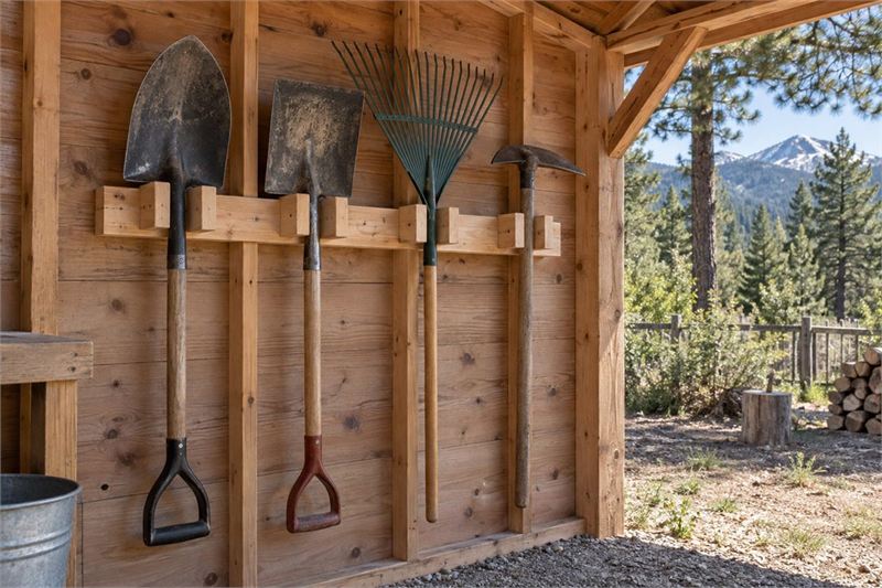Example design: wall-mounted garden tool rack in pine