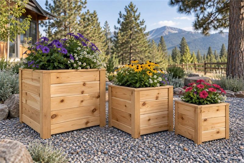 Example design: square planters in three sizes in pine